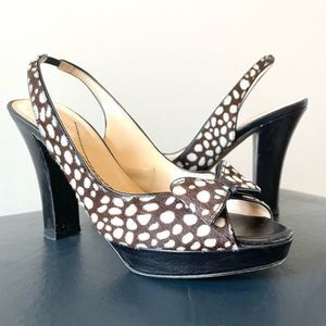 Vintage KATE SPADE Heels Platform Pumps Size 6.5 Brown White Leopard Slingback